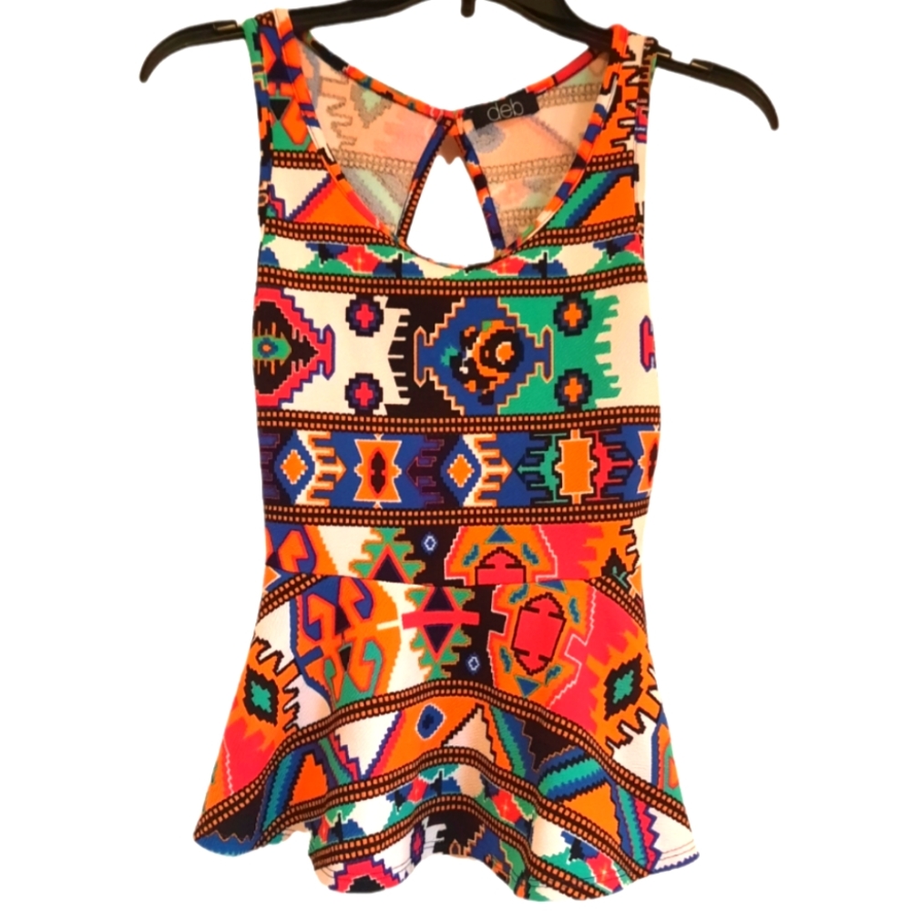Deb Bright Print Back Cut Out Sleeveless Top - Picture 2 of 5